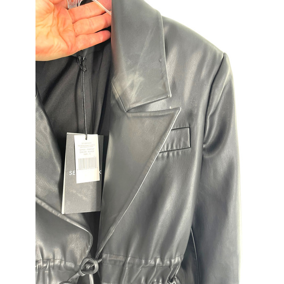 NWT Selmacilek Womens Leather Trench Collar Mini Dress Flap Pockets Size S Black - Picture 8 of 14
